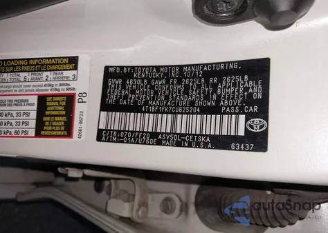 2012 Toyota Camry Se Limited Edition z USA, uszkodzony, nr VIN 4T1BF1FK7CU625204